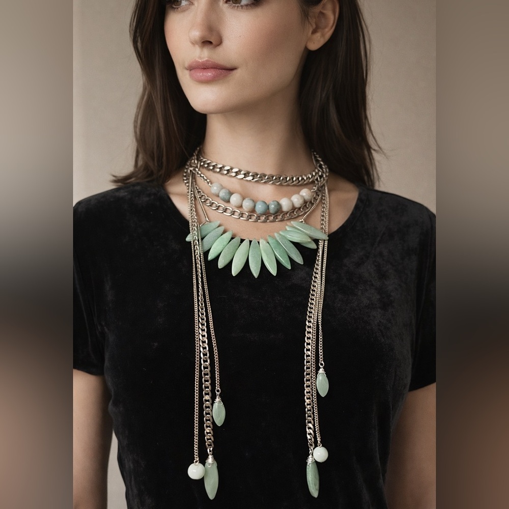 Chic Layered Mint Statement Necklace - image 1